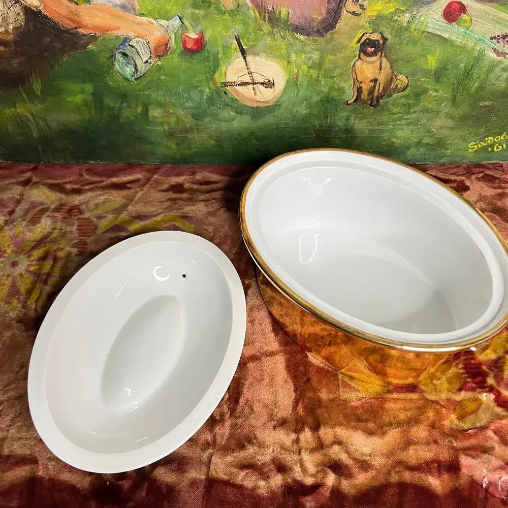 VTG 70s Royal Worcester Covered Casserole Luster Gold 2 Qt Round Size 24 Shape 5